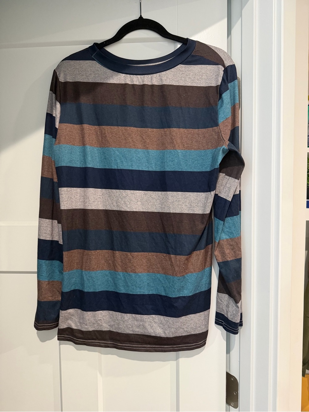 Women’s Long Sleeve Crewneck Stripe Shirt - Blue, Brown, Gray